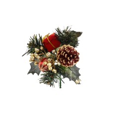 Red Wreath Pick With Ball, Velvet Gift Box, Pine Cone, Pine Sprigs and Holly Leaves (Lot of 12 Sprays) SALE ITEM